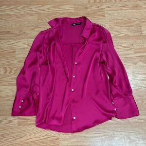 Zara Pink Buttoned Relaxed Top with Notched Collar